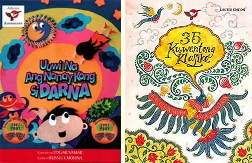 Uuwi na ang Nanay Kong si Darna [My Mother who is Darna will Now Come Home] written by Edgar Samar, illustrated by Russell Molina (Adarna House, 2002; reissued in 35 Kuwentong Klasiko, foreword by Anna Katrina Gutierrez, Adarna House 2015)